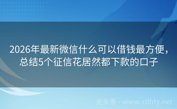 2026年最新微信什么可以借钱最方便，总结5个征信花居然都下款的口子