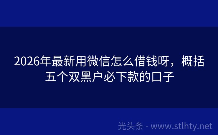 2026年最新用微信怎么借钱呀，概括五个双黑户必下款的口子