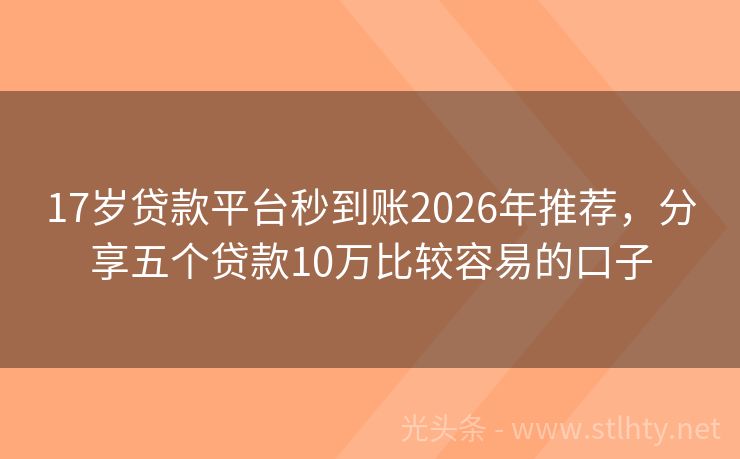 17岁贷款平台秒到账2026年推荐，分享五个贷款10万比较容易的口子