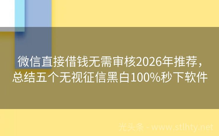 微信直接借钱无需审核2026年推荐，总结五个无视征信黑白100%秒下软件