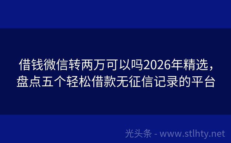 借钱微信转两万可以吗2026年精选，盘点五个轻松借款无征信记录的平台