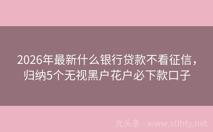 2026年最新什么银行贷款不看征信，归纳5个无视黑户花户必下款口子