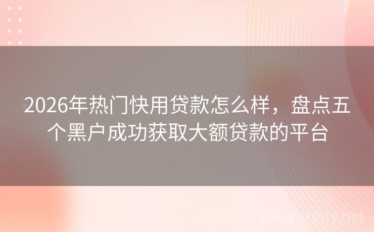 2026年热门快用贷款怎么样，盘点五个黑户成功获取大额贷款的平台