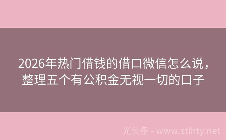 2026年热门借钱的借口微信怎么说，整理五个有公积金无视一切的口子