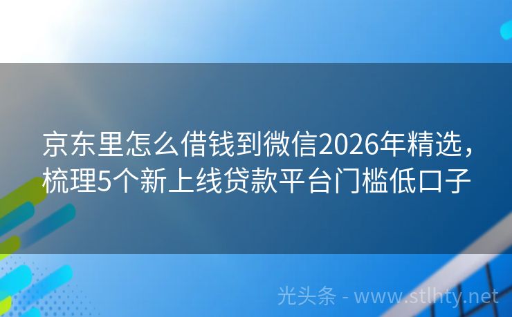 京东里怎么借钱到微信2026年精选，梳理5个新上线贷款平台门槛低口子