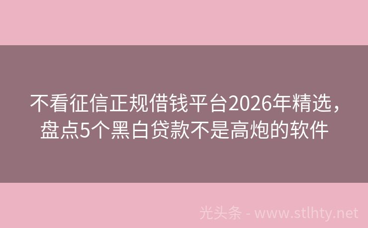 不看征信正规借钱平台2026年精选，盘点5个黑白贷款不是高炮的软件