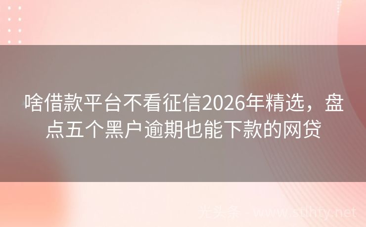 啥借款平台不看征信2026年精选,盘点五个黑户逾期也能下款的网贷