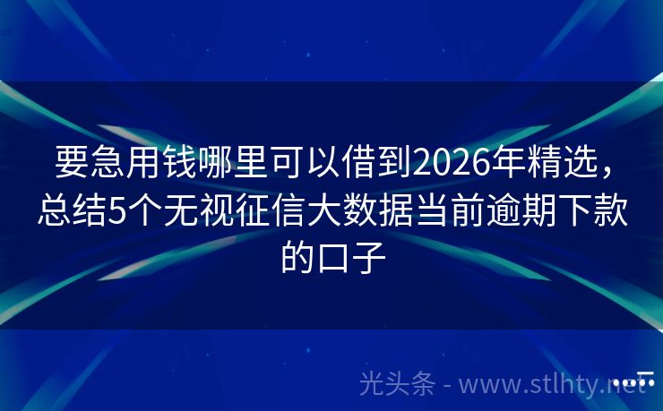 要急用钱哪里可以借到2026年精选，总结5个无视征信大数据当前逾期下款的口子
