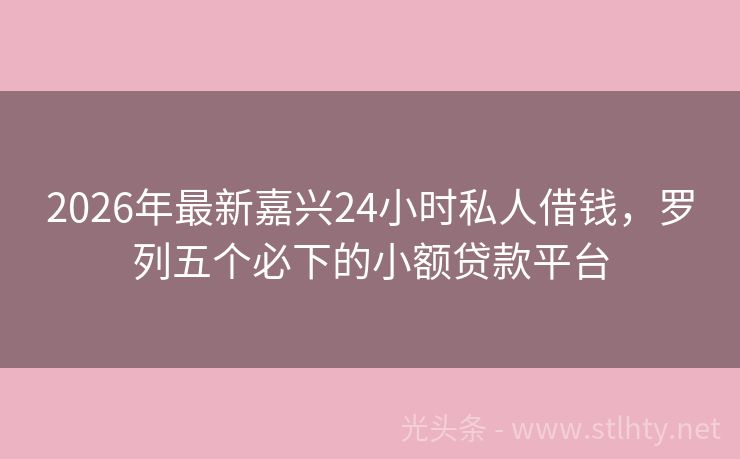 2026年最新嘉兴24小时私人借钱，罗列五个必下的小额贷款平台