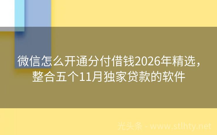 微信怎么开通分付借钱2026年精选，整合五个11月独家贷款的软件