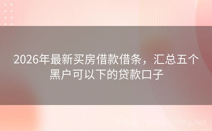 2026年最新买房借款借条，汇总五个黑户可以下的贷款口子