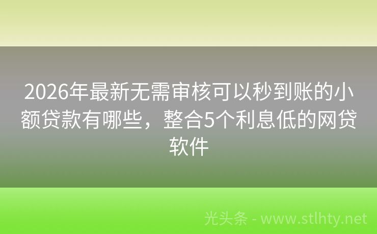 2026年最新无需审核可以秒到账的小额贷款有哪些，整合5个利息低的网贷软件