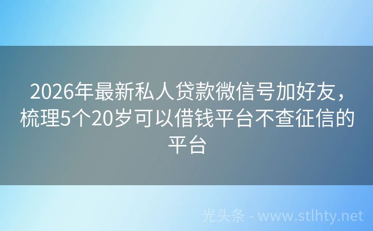 2026年最新私人贷款微信号加好友，梳理5个20岁可以借钱平台不查征信的平台