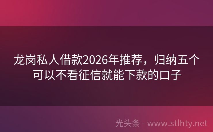 龙岗私人借款2026年推荐，归纳五个可以不看征信就能下款的口子