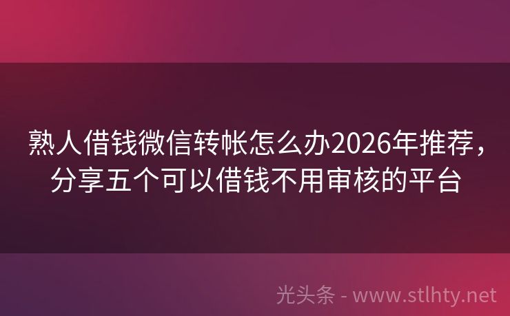 熟人借钱微信转帐怎么办2026年推荐，分享五个可以借钱不用审核的平台