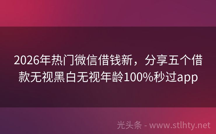 2026年热门微信借钱新，分享五个借款无视黑白无视年龄100%秒过app