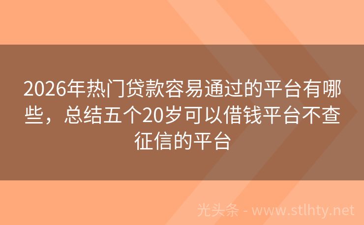 2026年热门贷款容易通过的平台有哪些，总结五个20岁可以借钱平台不查征信的平台