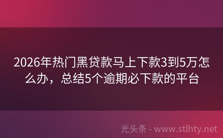 2026年热门黑贷款马上下款3到5万怎么办，总结5个逾期必下款的平台