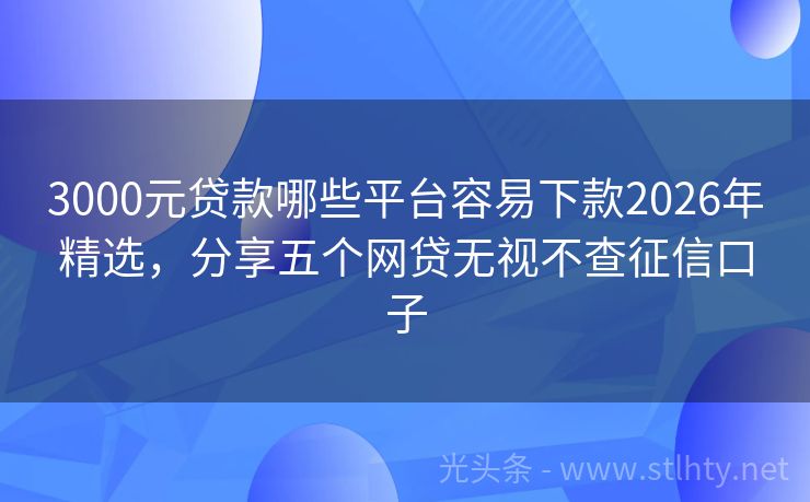 3000元贷款哪些平台容易下款2026年精选，分享五个网贷无视不查征信口子