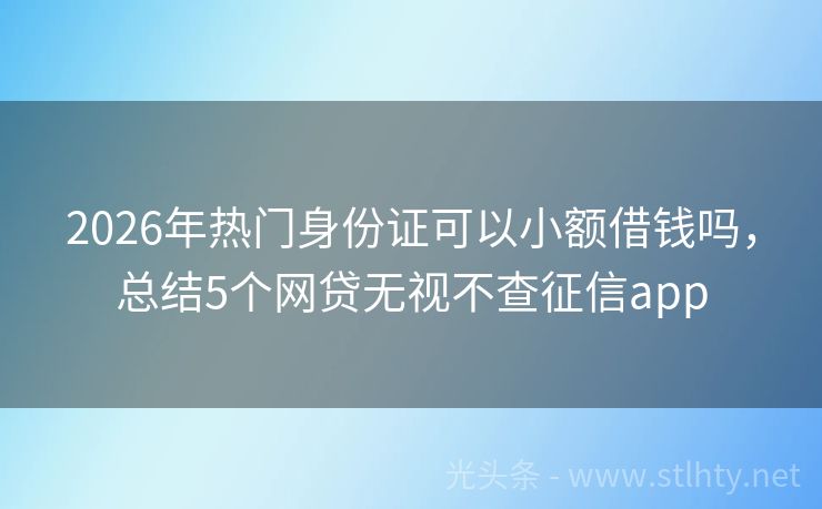 2026年热门身份证可以小额借钱吗，总结5个网贷无视不查征信app