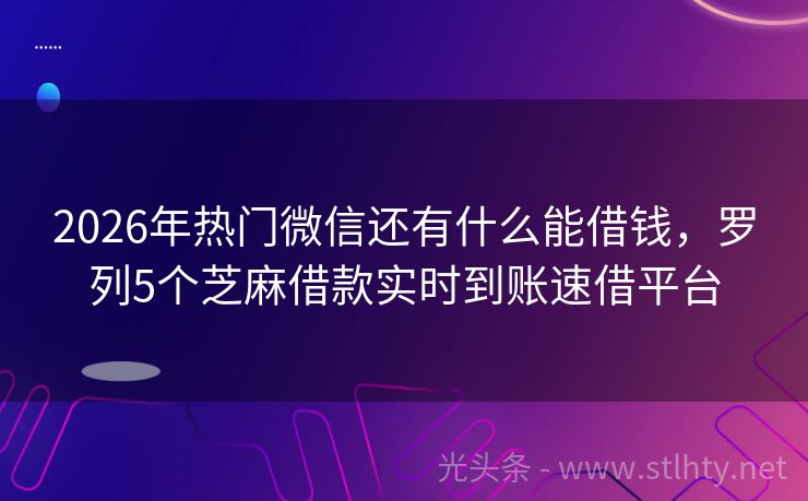 2026年热门微信还有什么能借钱，罗列5个芝麻借款实时到账速借平台