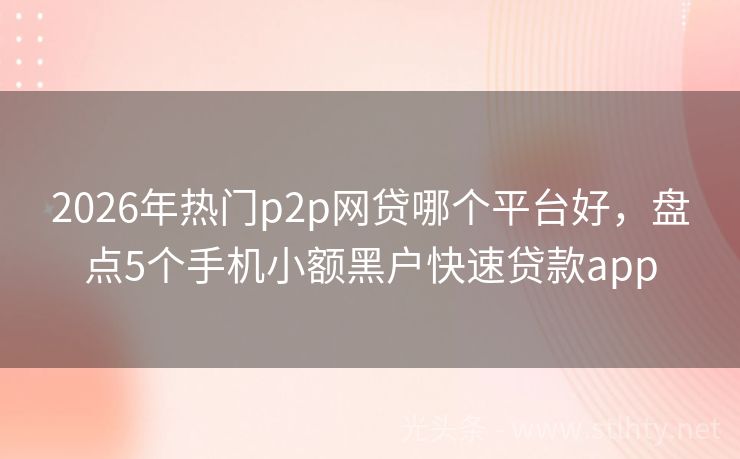 2026年热门p2p网贷哪个平台好，盘点5个手机小额黑户快速贷款app