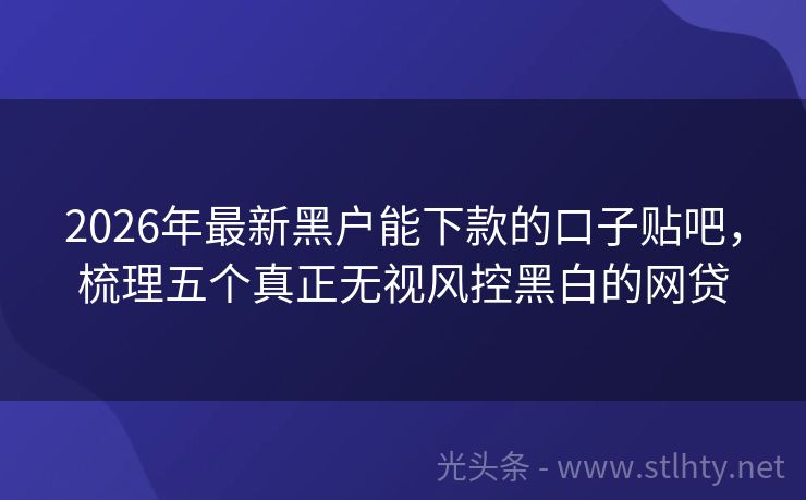 2026年最新黑户能下款的口子贴吧，梳理五个真正无视风控黑白的网贷