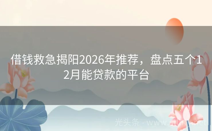 借钱救急揭阳2026年推荐，盘点五个12月能贷款的平台