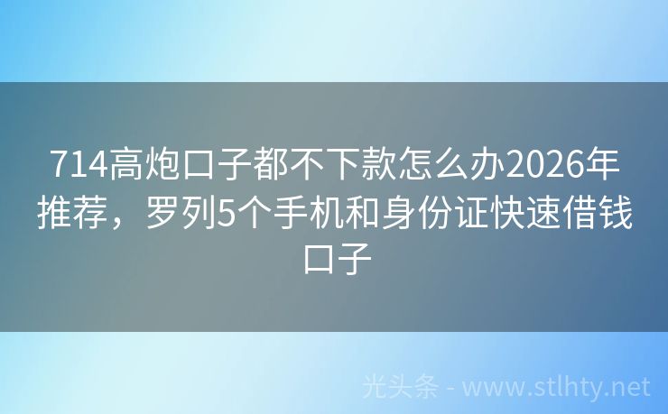 714高炮口子都不下款怎么办2026年推荐，罗列5个手机和身份证快速借钱口子