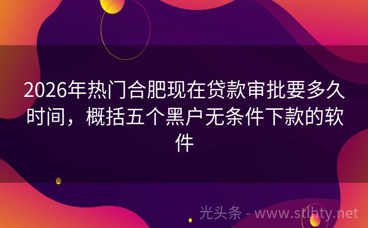 2026年热门合肥现在贷款审批要多久时间，概括五个黑户无条件下款的软件