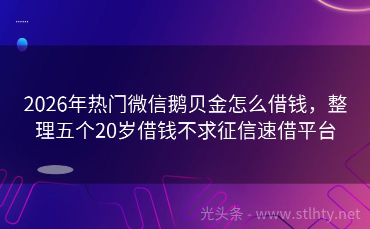 2026年热门微信鹅贝金怎么借钱，整理五个20岁借钱不求征信速借平台
