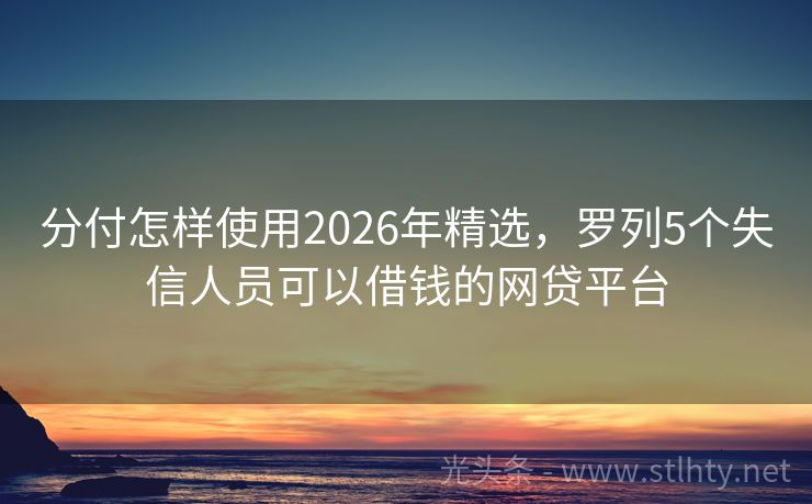 分付怎样使用2026年精选，罗列5个失信人员可以借钱的网贷平台