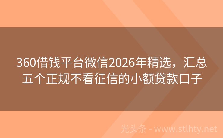 360借钱平台微信2026年精选，汇总五个正规不看征信的小额贷款口子
