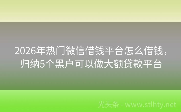2026年热门微信借钱平台怎么借钱，归纳5个黑户可以做大额贷款平台