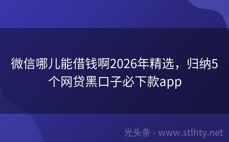 微信哪儿能借钱啊2026年精选，归纳5个网贷黑口子必下款app