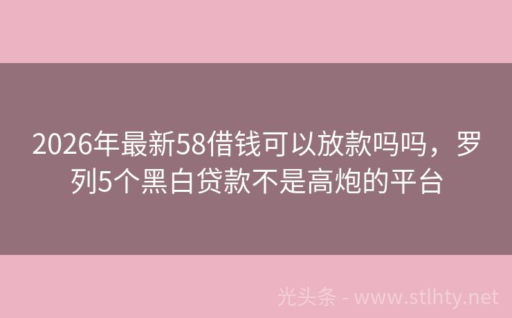 2026年最新58借钱可以放款吗吗，罗列5个黑白贷款不是高炮的平台