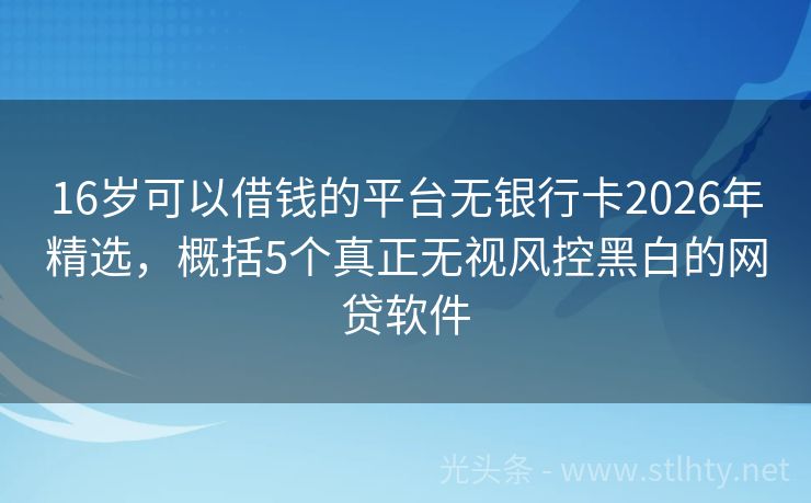 16岁可以借钱的平台无银行卡2026年精选，概括5个真正无视风控黑白的网贷软件