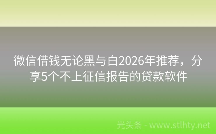 微信借钱无论黑与白2026年推荐，分享5个不上征信报告的贷款软件