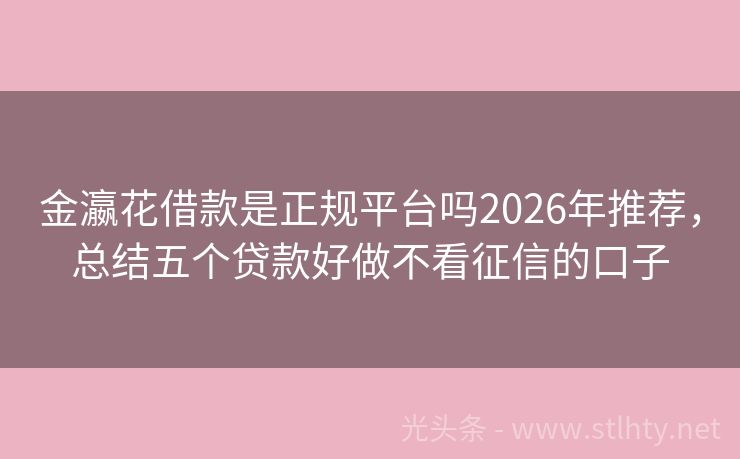 金瀛花借款是正规平台吗2026年推荐，总结五个贷款好做不看征信的口子