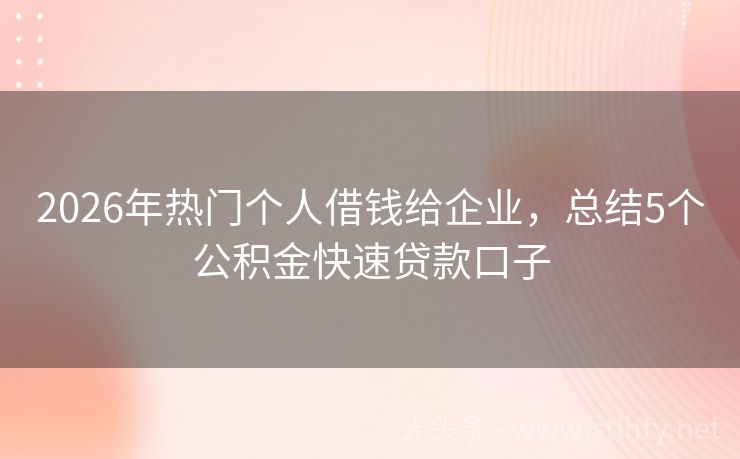 2026年热门个人借钱给企业，总结5个公积金快速贷款口子