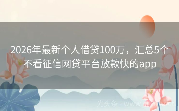 2026年最新个人借贷100万，汇总5个不看征信网贷平台放款快的app