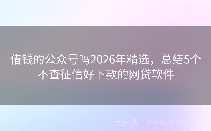 借钱的公众号吗2026年精选，总结5个不查征信好下款的网贷软件