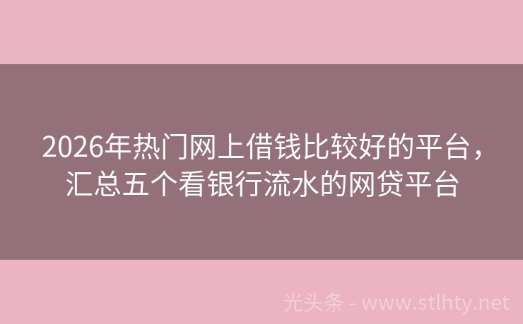 2026年热门网上借钱比较好的平台，汇总五个看银行流水的网贷平台