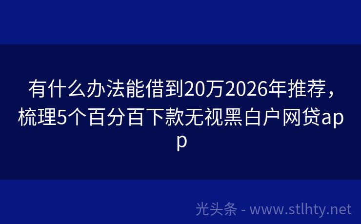 有什么办法能借到20万2026年推荐，梳理5个百分百下款无视黑白户网贷app