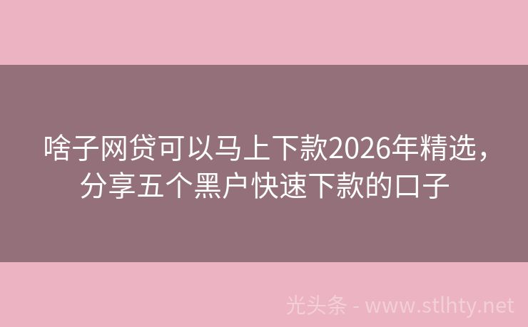 啥子网贷可以马上下款2026年精选，分享五个黑户快速下款的口子