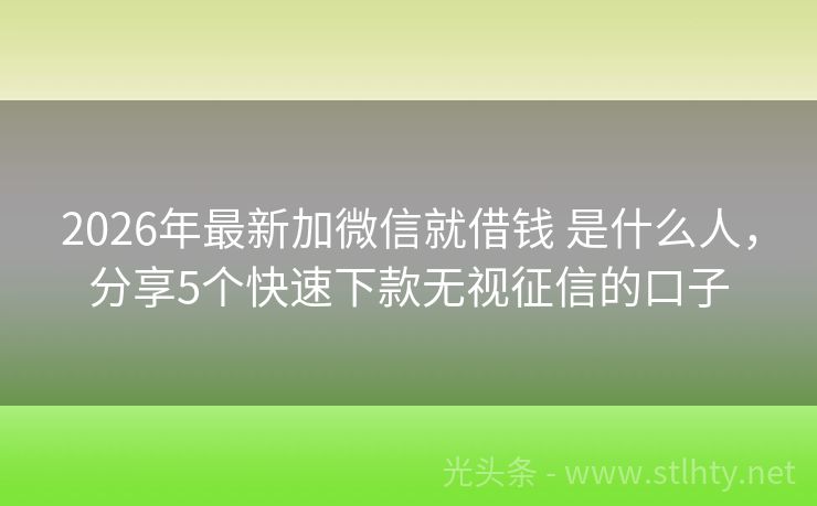 2026年最新加微信就借钱 是什么人，分享5个快速下款无视征信的口子