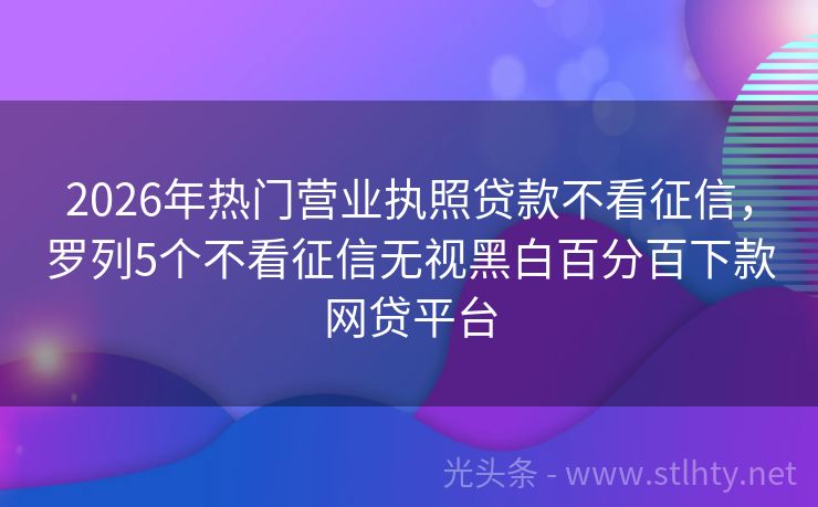 2026年热门营业执照贷款不看征信，罗列5个不看征信无视黑白百分百下款网贷平台