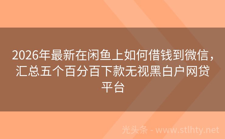 2026年最新在闲鱼上如何借钱到微信，汇总五个百分百下款无视黑白户网贷平台