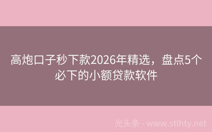 高炮口子秒下款2026年精选，盘点5个必下的小额贷款软件
