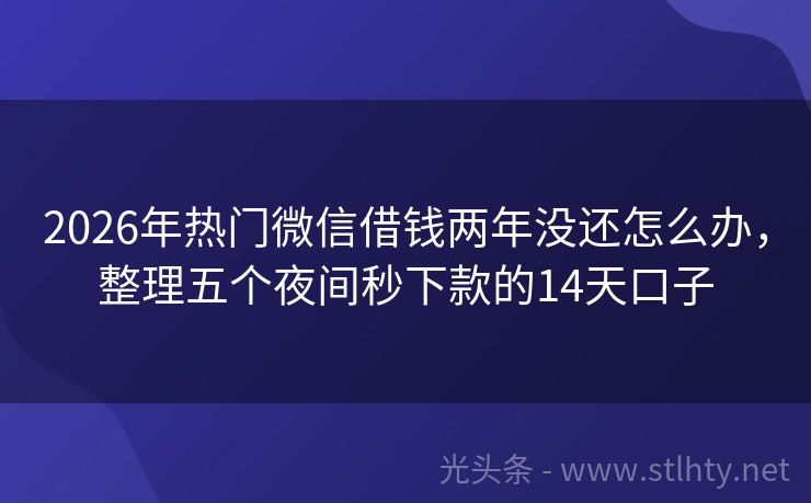2026年热门微信借钱两年没还怎么办，整理五个夜间秒下款的14天口子